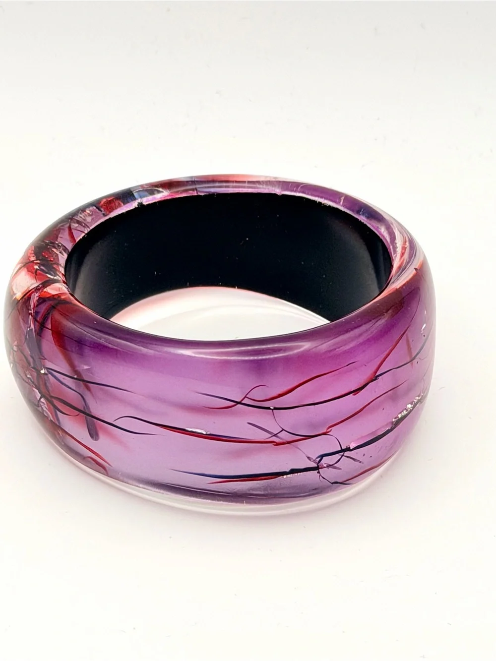 Vintage Purple Resin Bangle Bracelet with Red and Black Vein Accents
